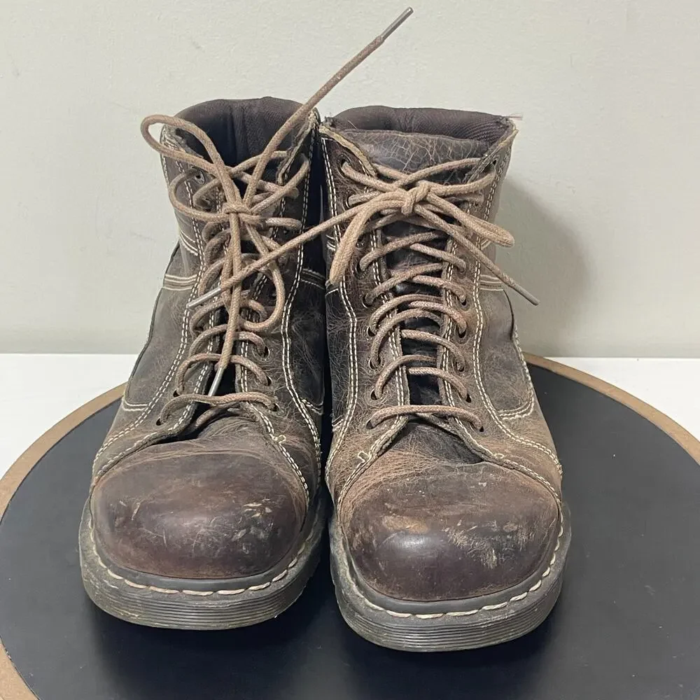 VTG Dr. Martens Boots Men 12 Brown Leather Work SOREN Chunky Combat Y2K‎
